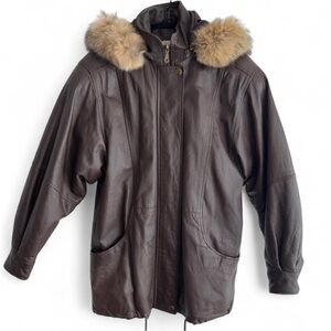 VINTAGE Leather Jacket with Coyote Trim